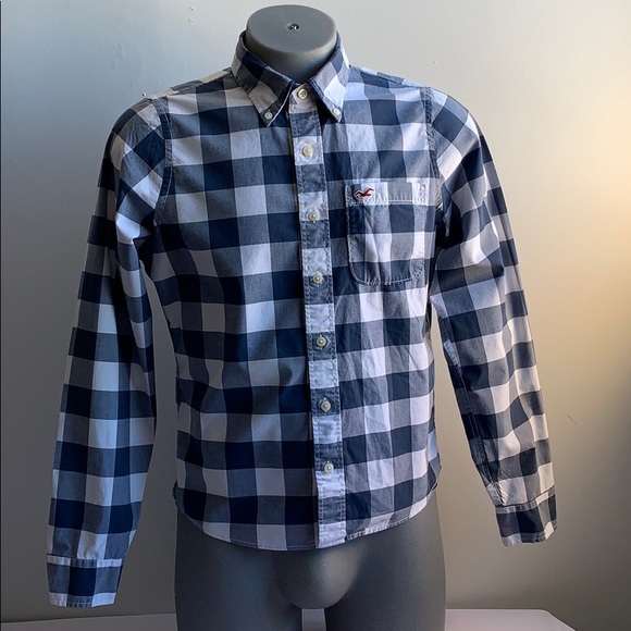 Blue Plaid Hollister Button Down Shirt Size L - Picture 2 of 6